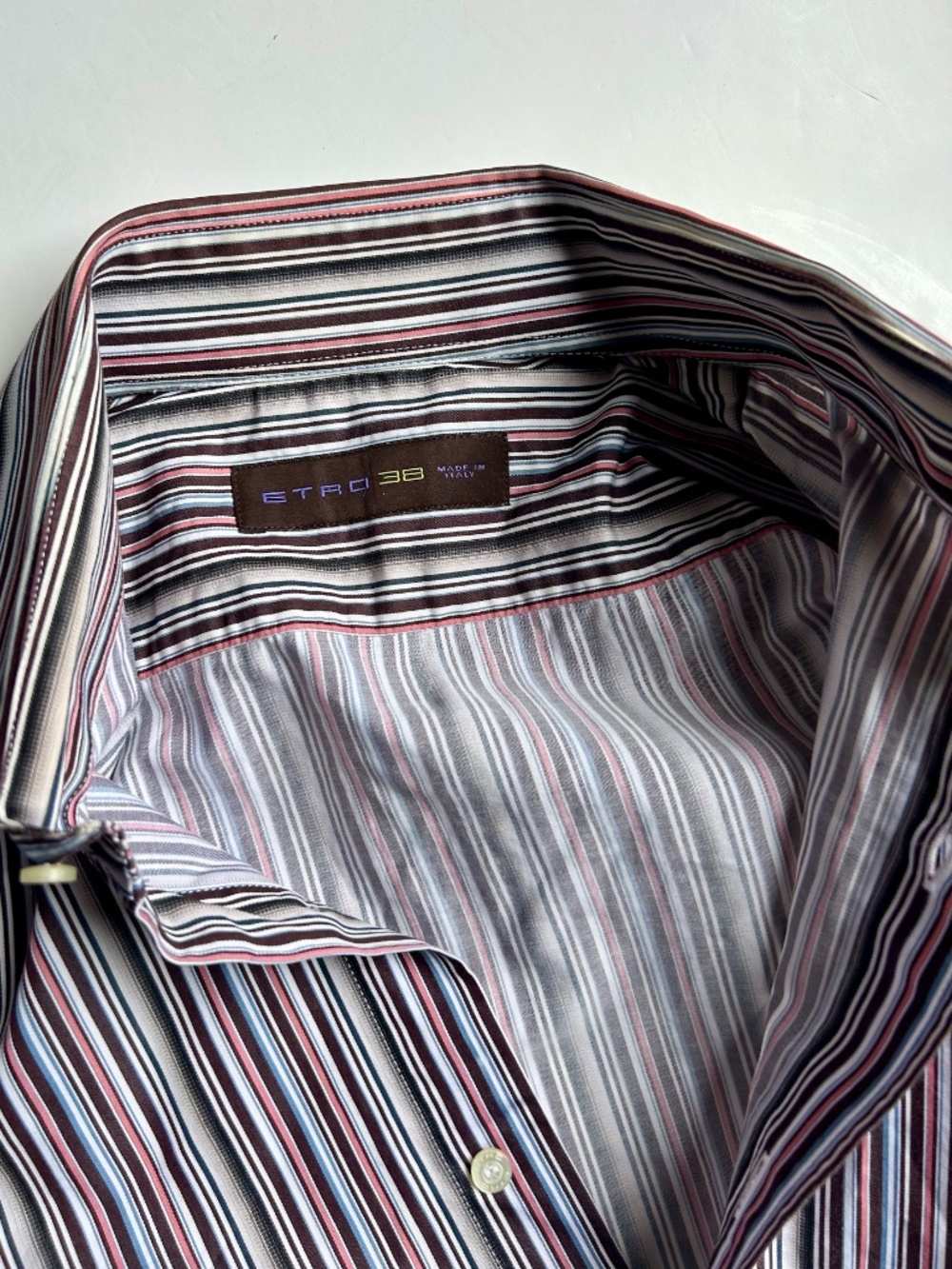 ETRO  brown & red stripes cotton dress  shirt  Sz 38/15 made in Italy 🇮🇹